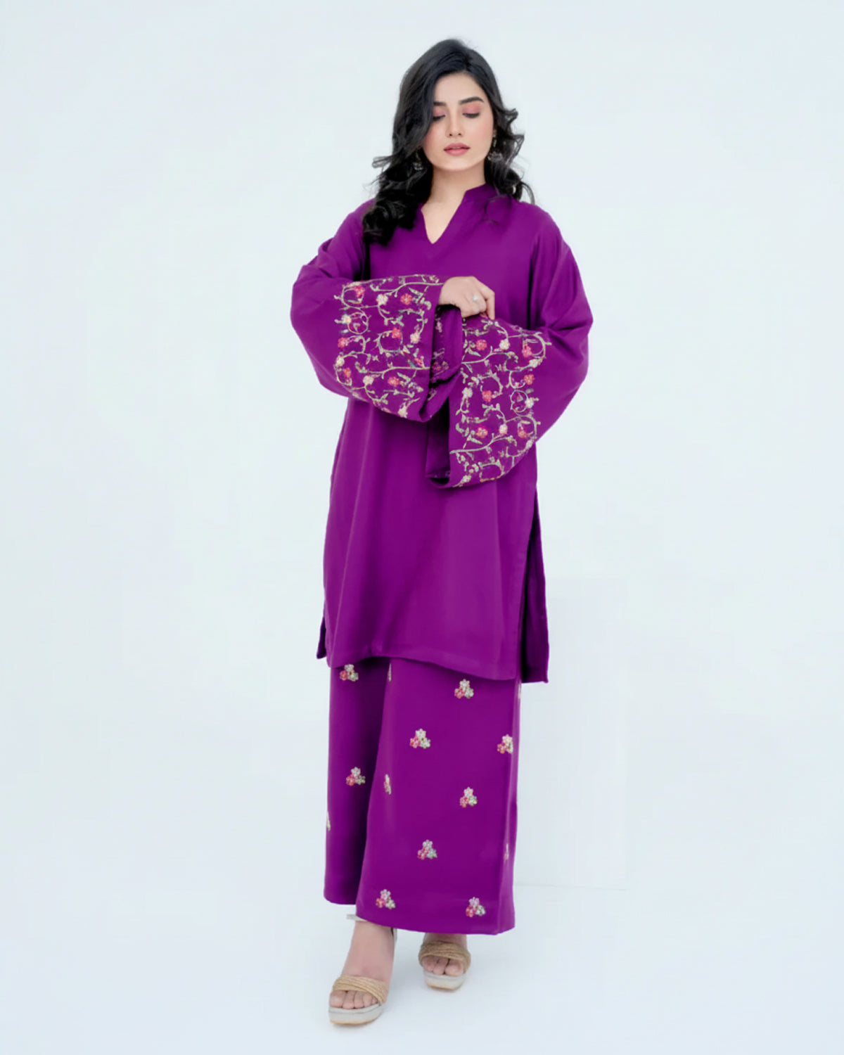 Purple Embroidered Cord Set |  2 PC