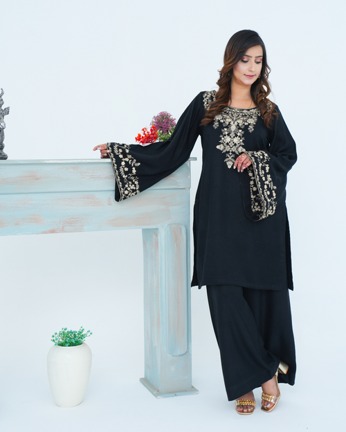 Black Embroidered Cord Set |  2 PC