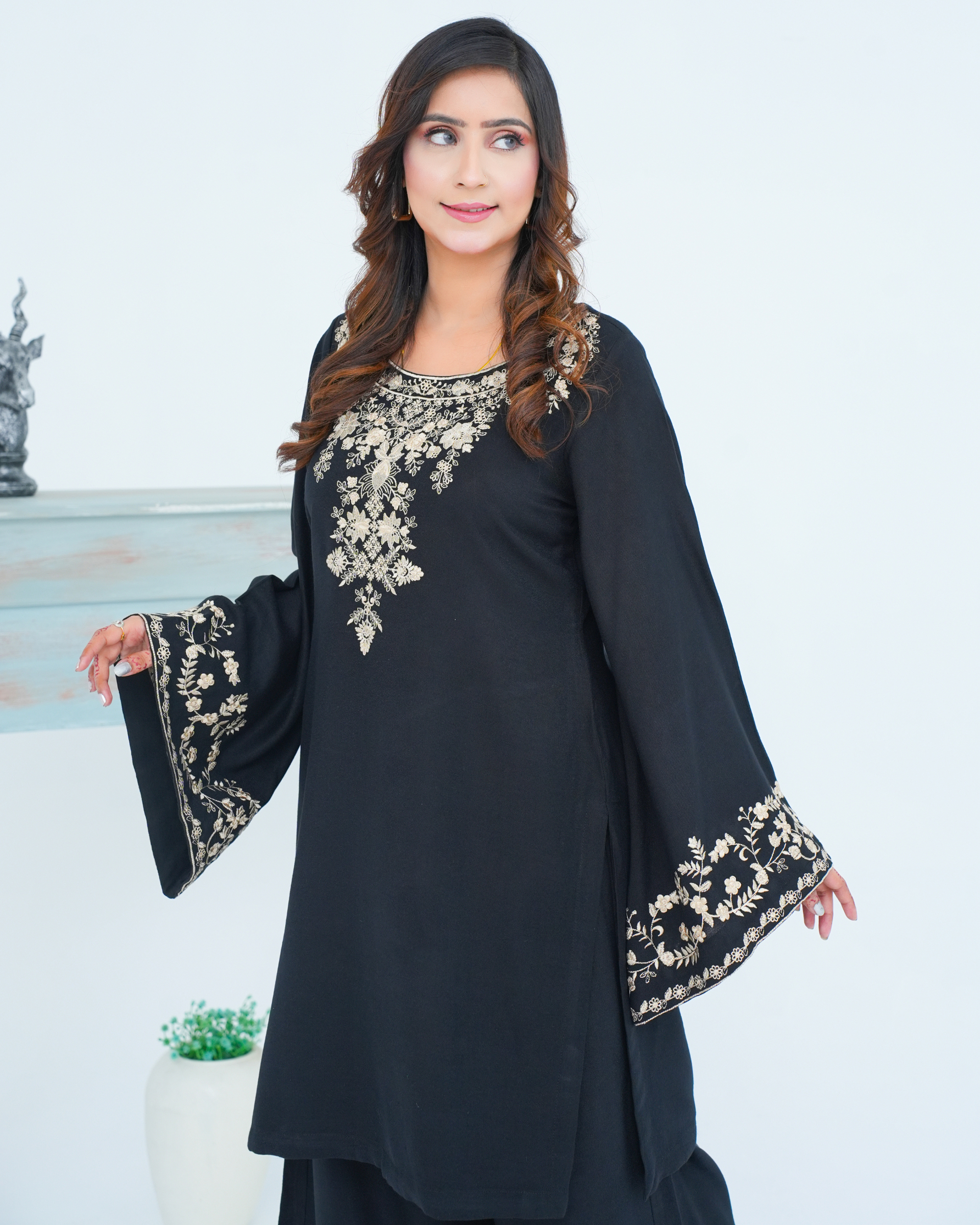 Black Embroidered Cord Set