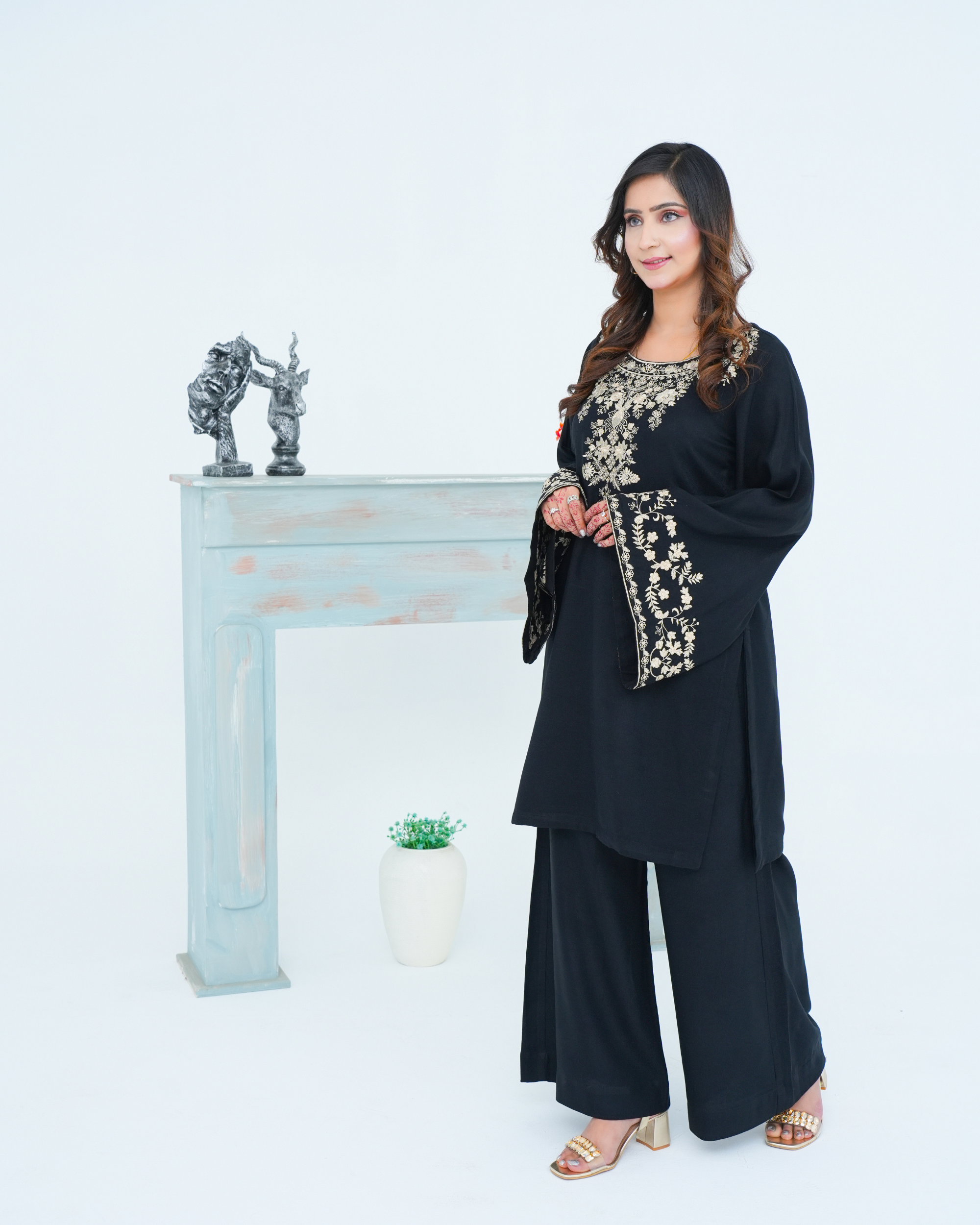 Black Embroidered Cord Set