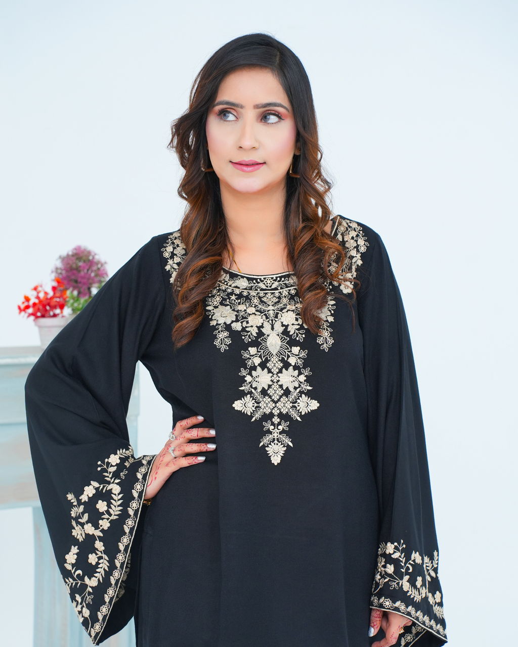 Black Embroidered Cord Set