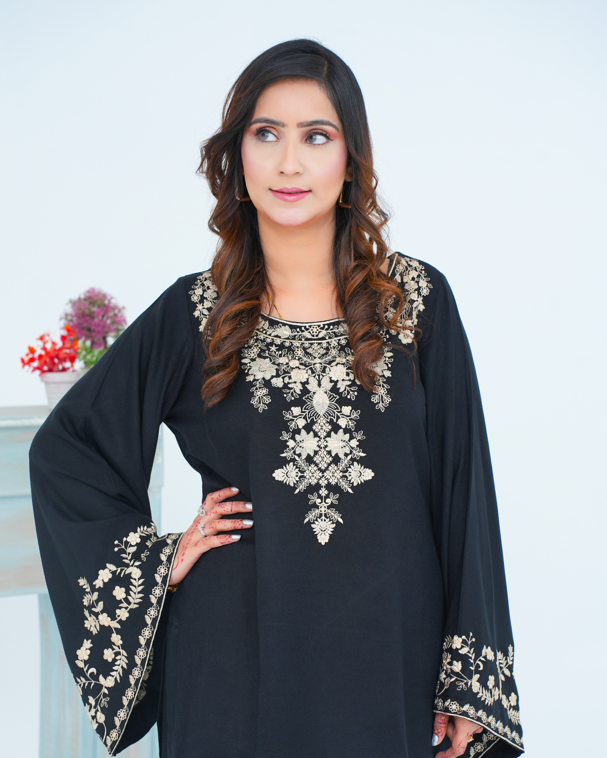 Black Embroidered Cord Set