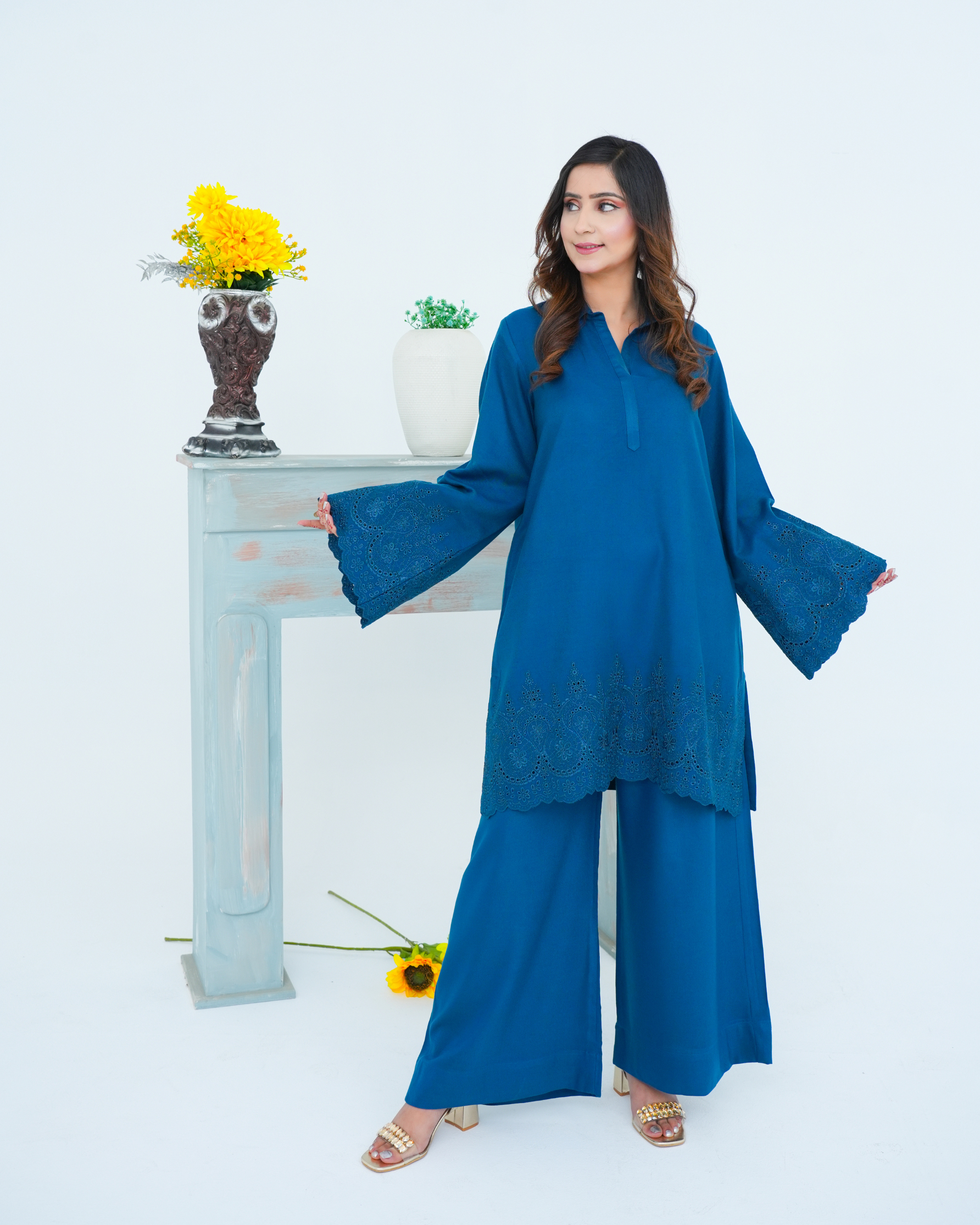 Blue Embroidered Cord Set