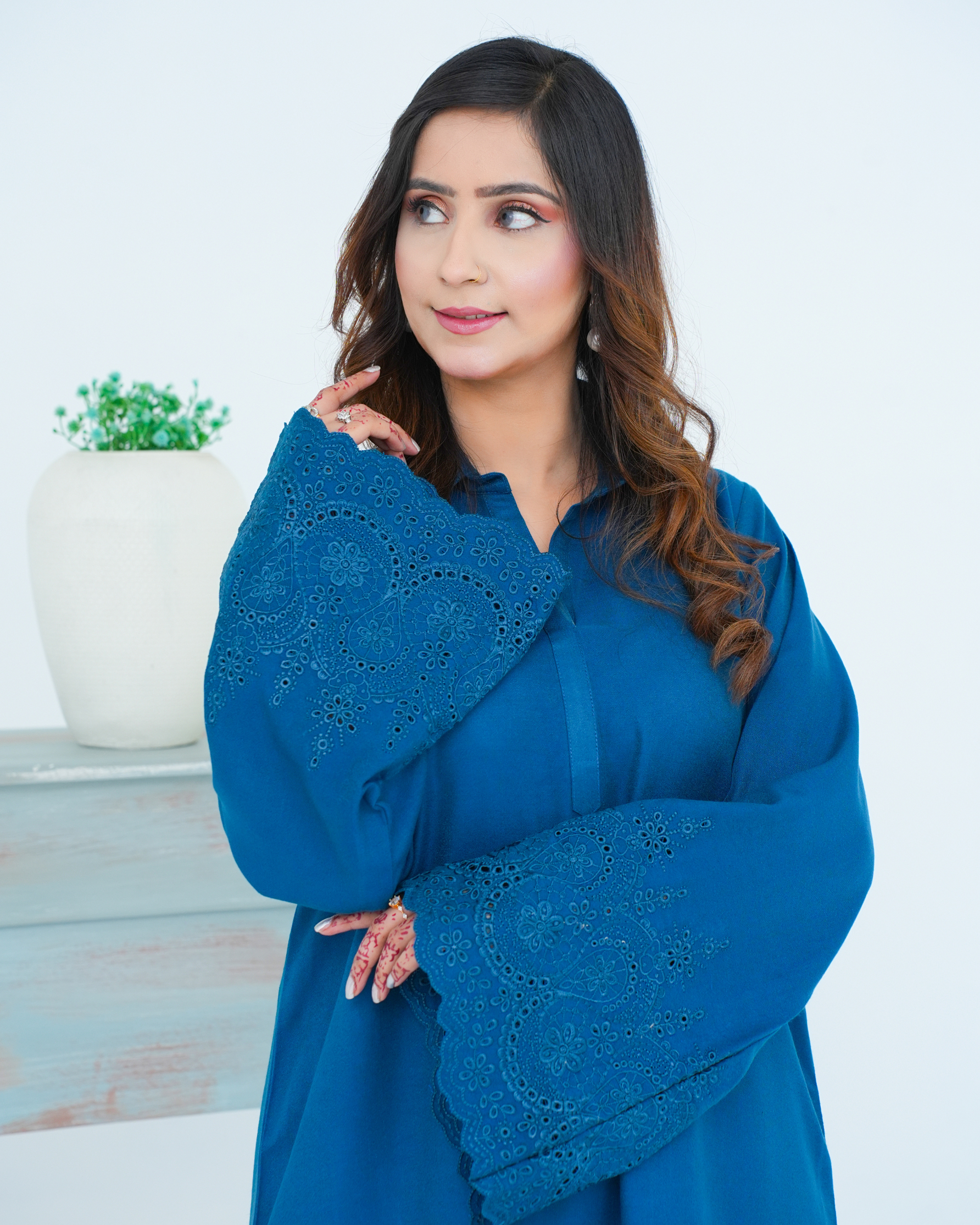 Blue Embroidered Cord Set