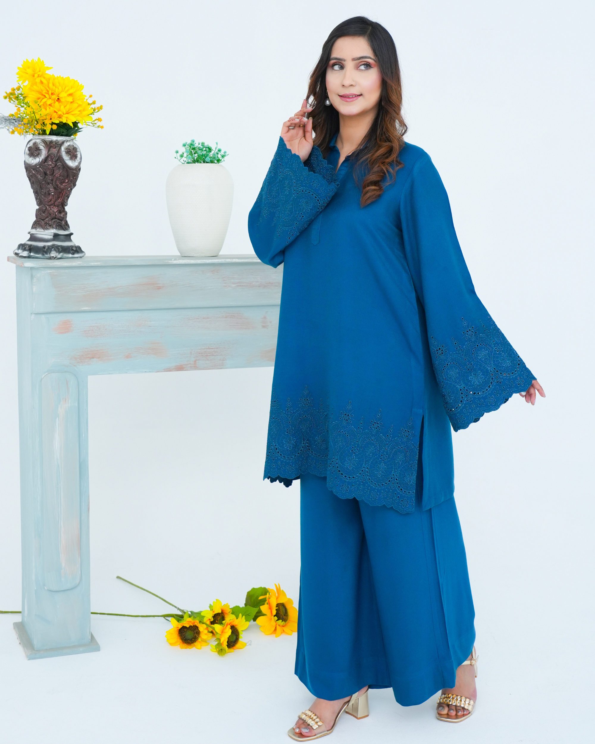 Blue Embroidered Cord Set