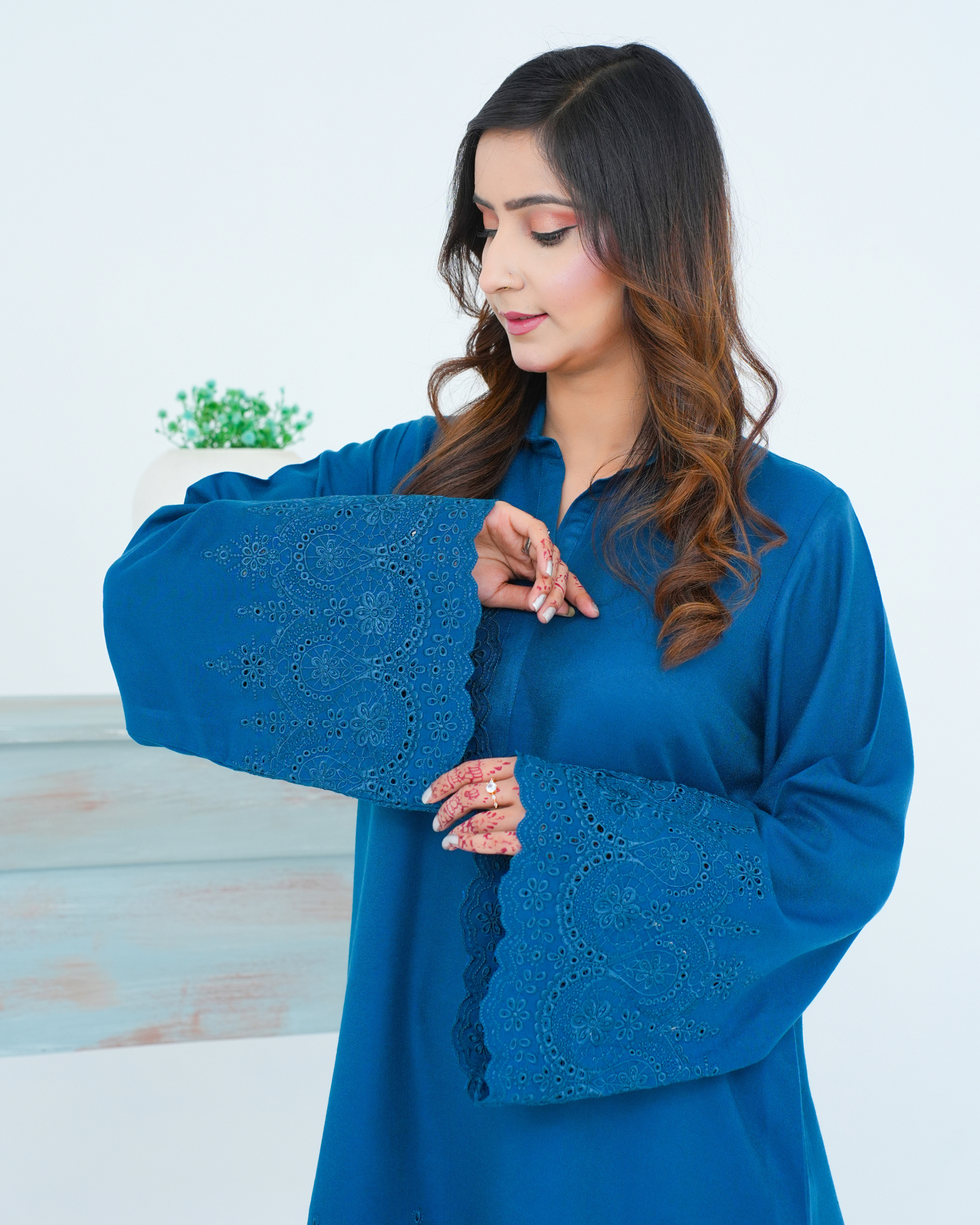 Blue Embroidered Cord Set