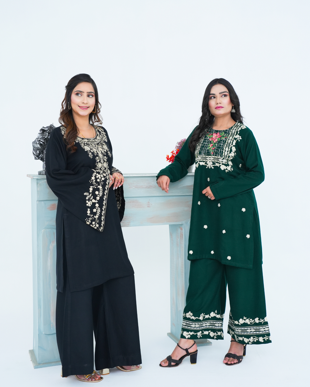 Green Embroidered Cord Set