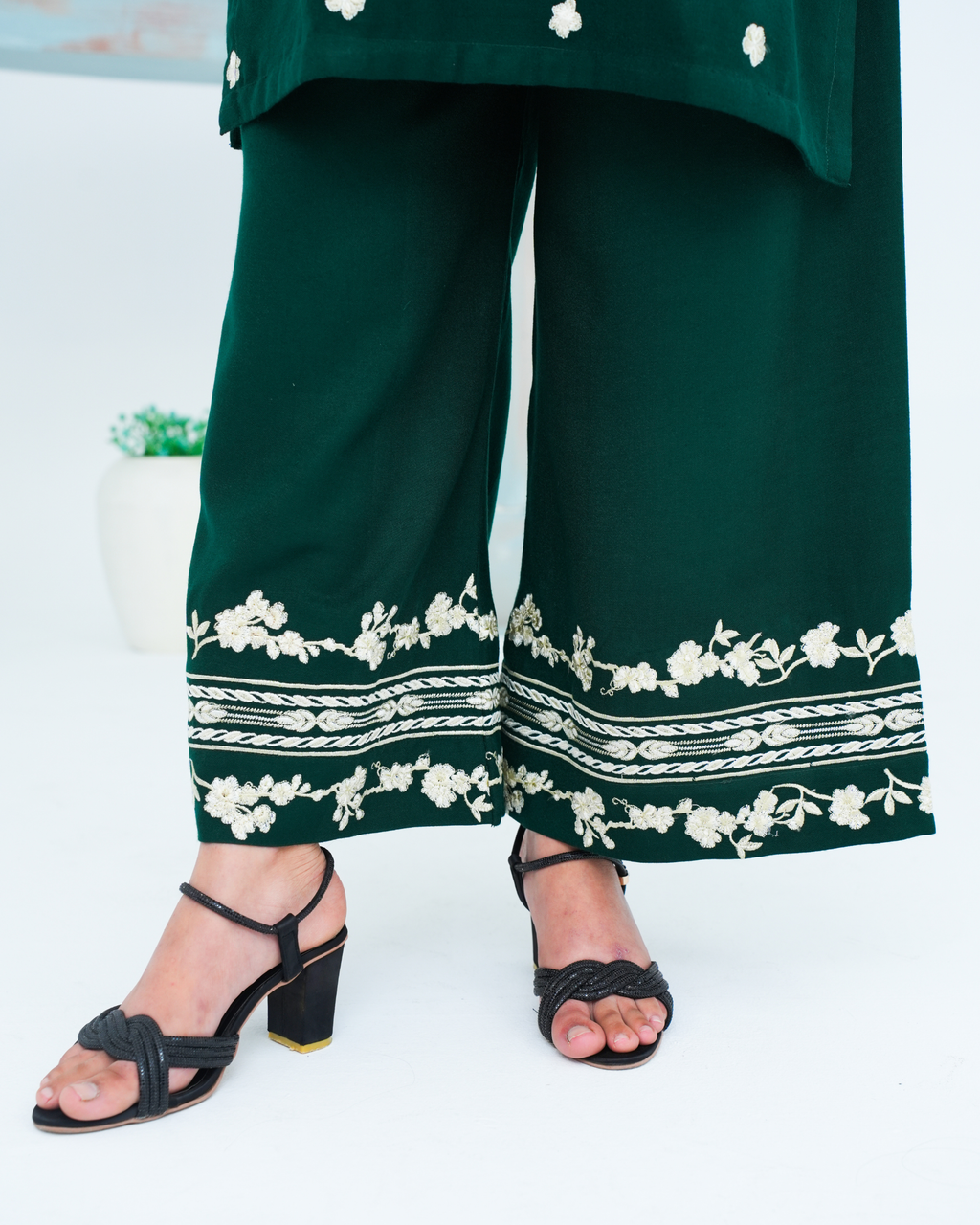 Green Embroidered Cord Set