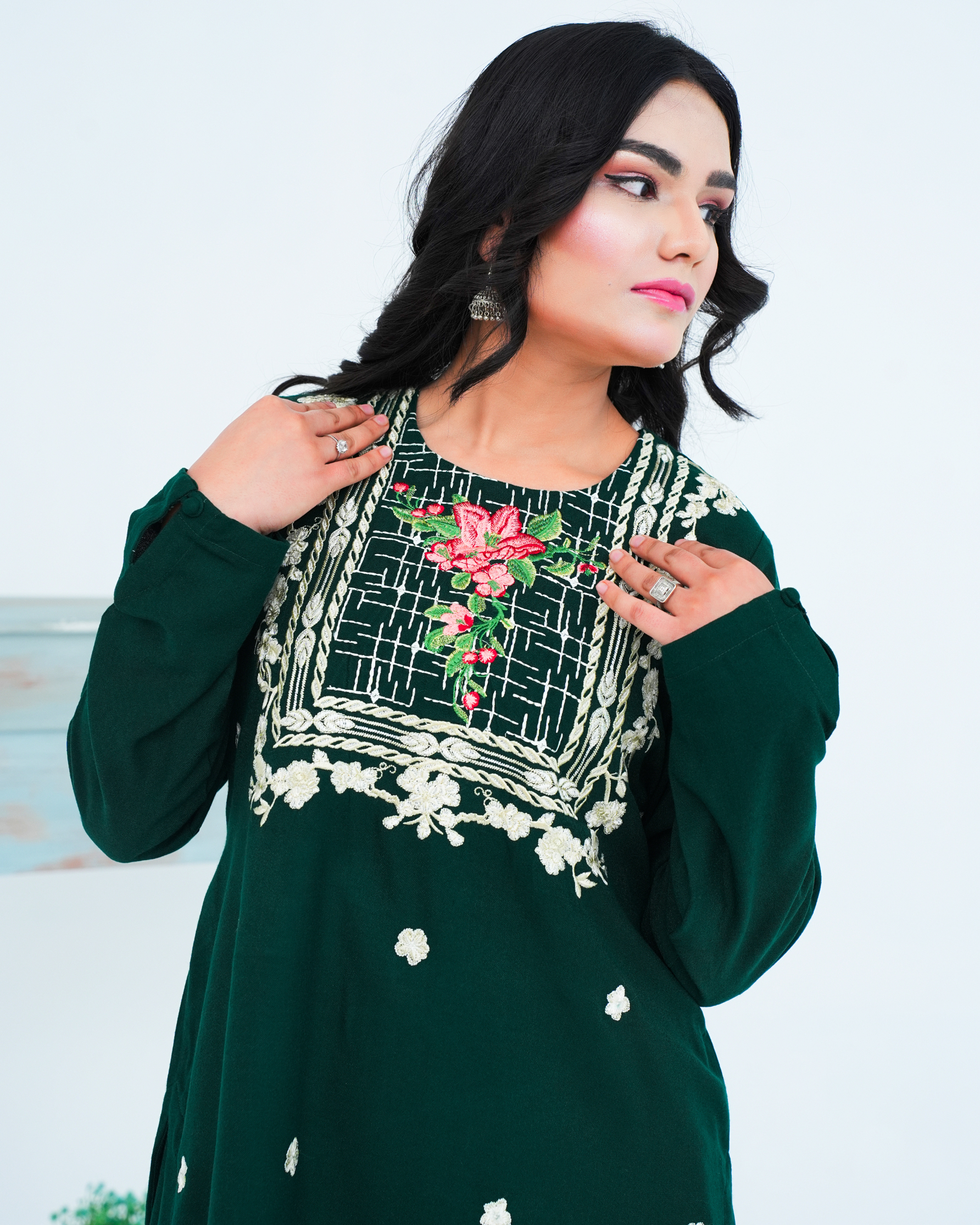 Green Embroidered Cord Set