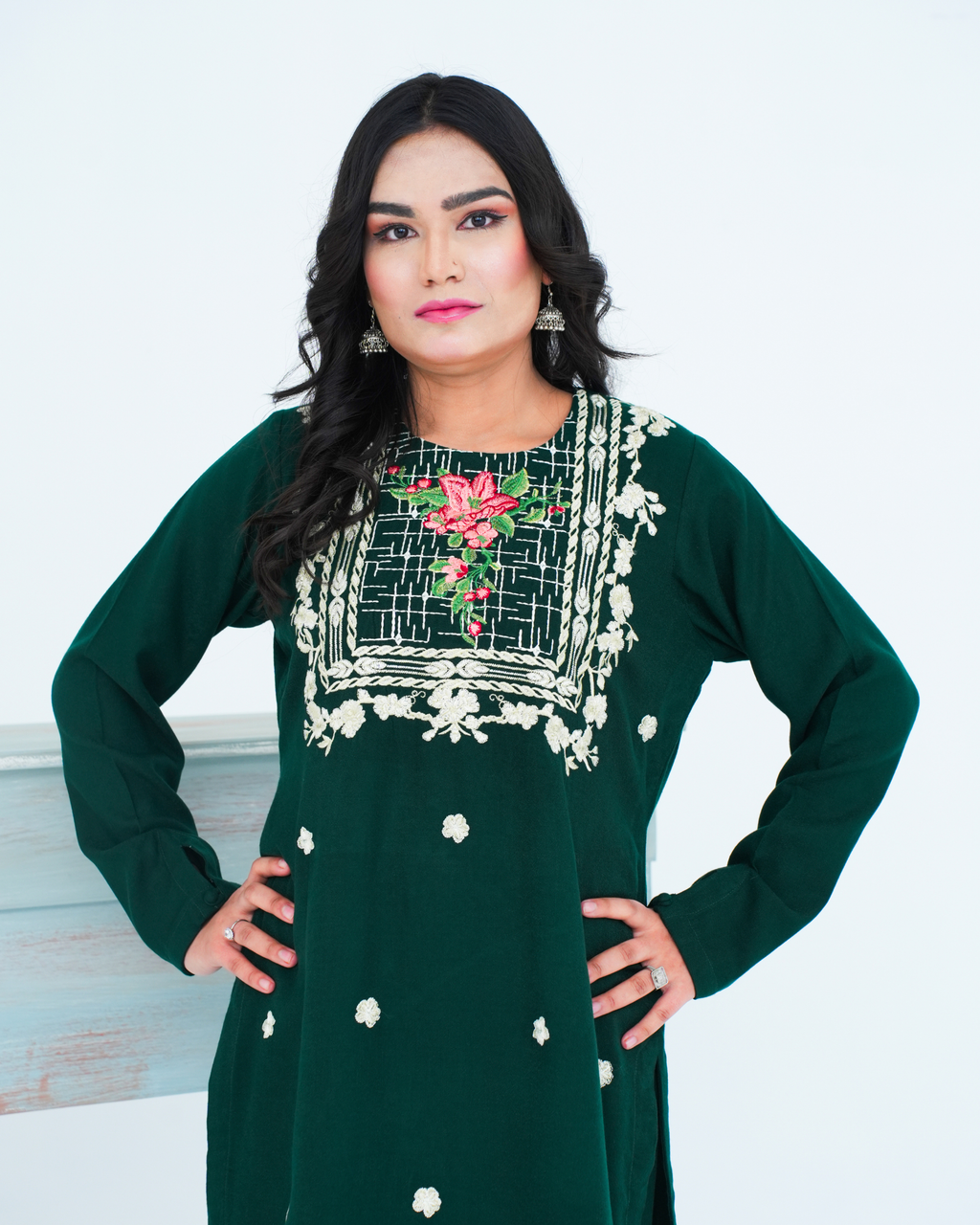 Green Embroidered Cord Set