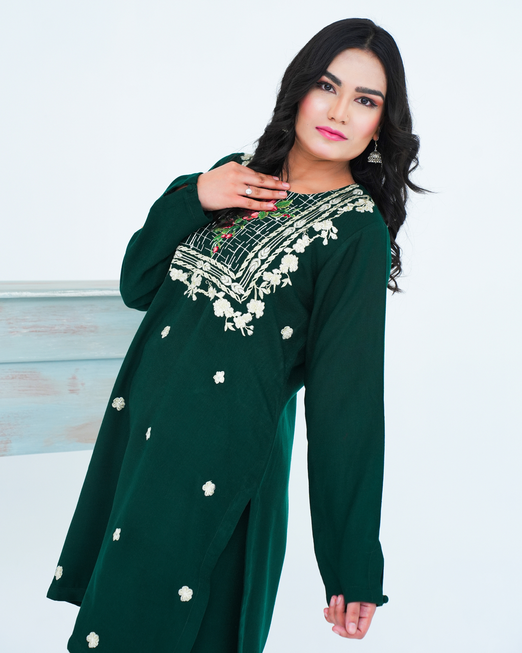 Green Embroidered Cord Set