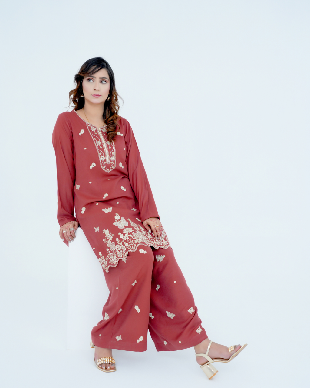 Peach Embroidered Cord Set