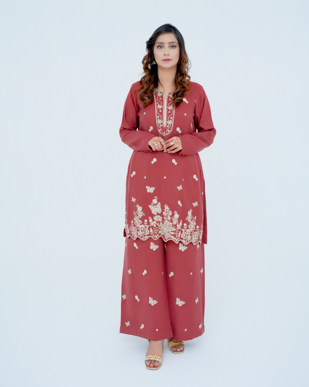 Peach Embroidered Cord Set