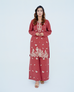 Peach Embroidered Cord Set