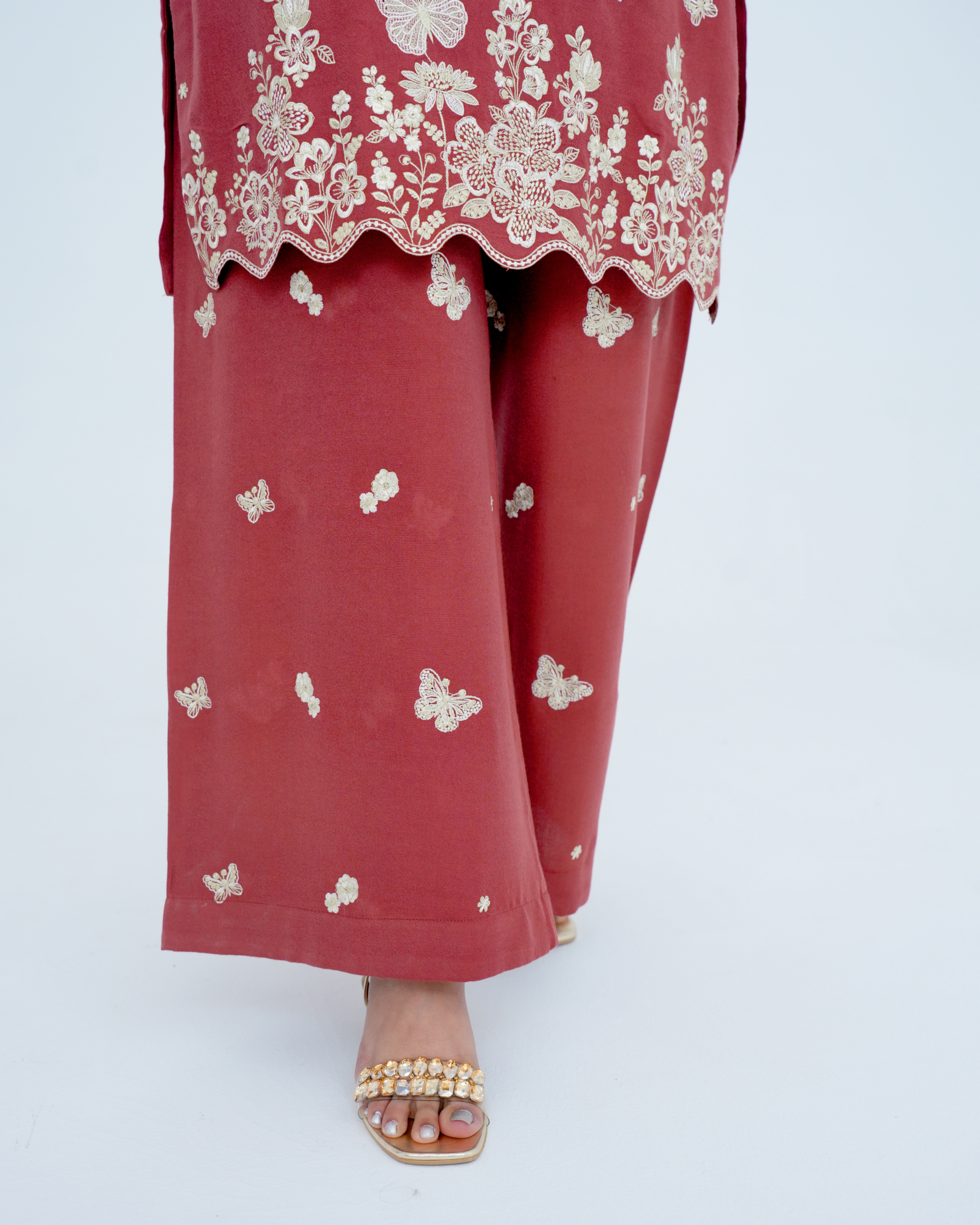 Peach Embroidered Cord Set