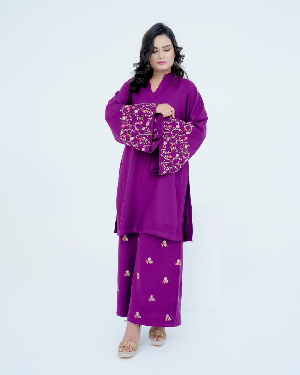 Purple Embroidered Cord Set