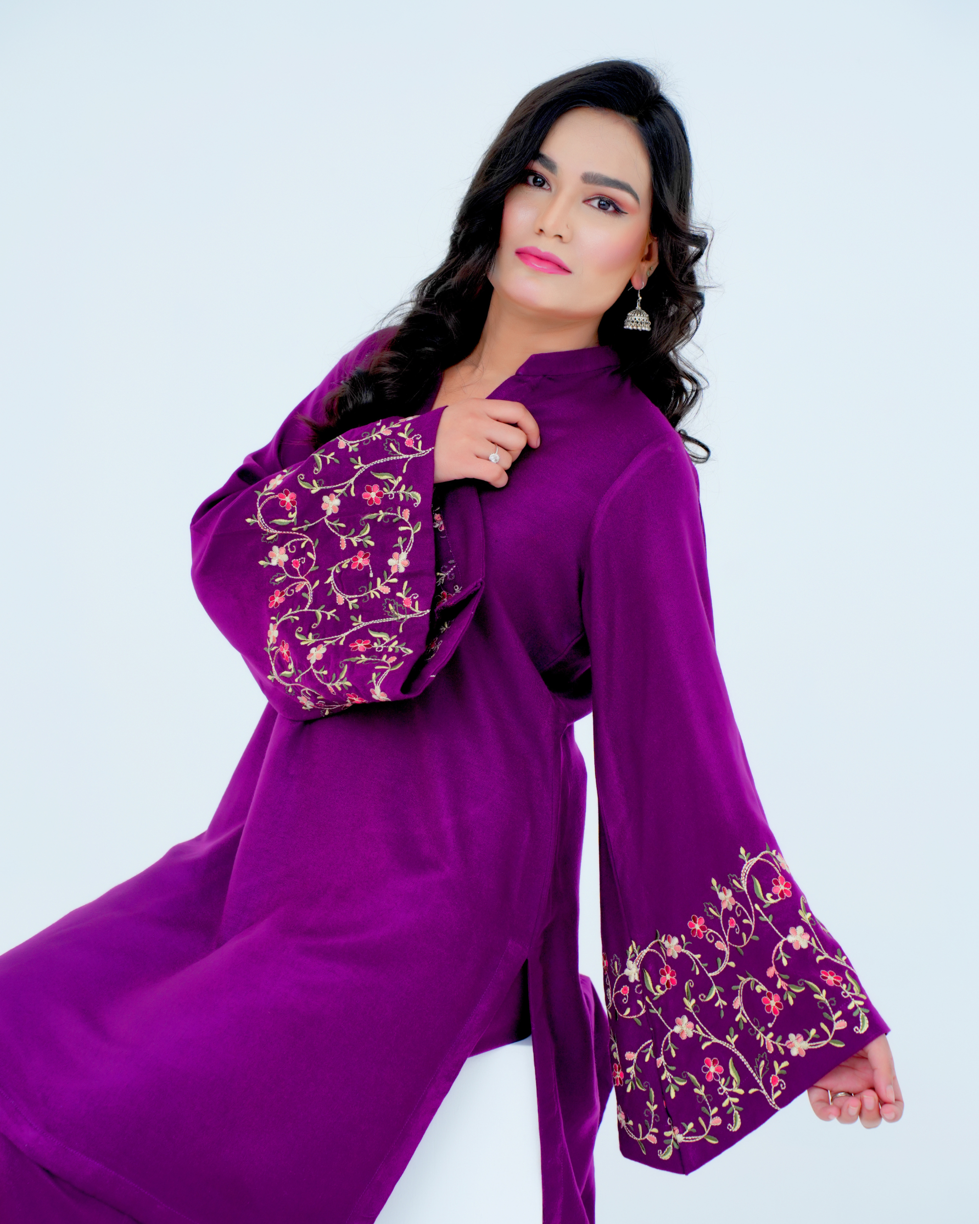 Purple Embroidered Cord Set