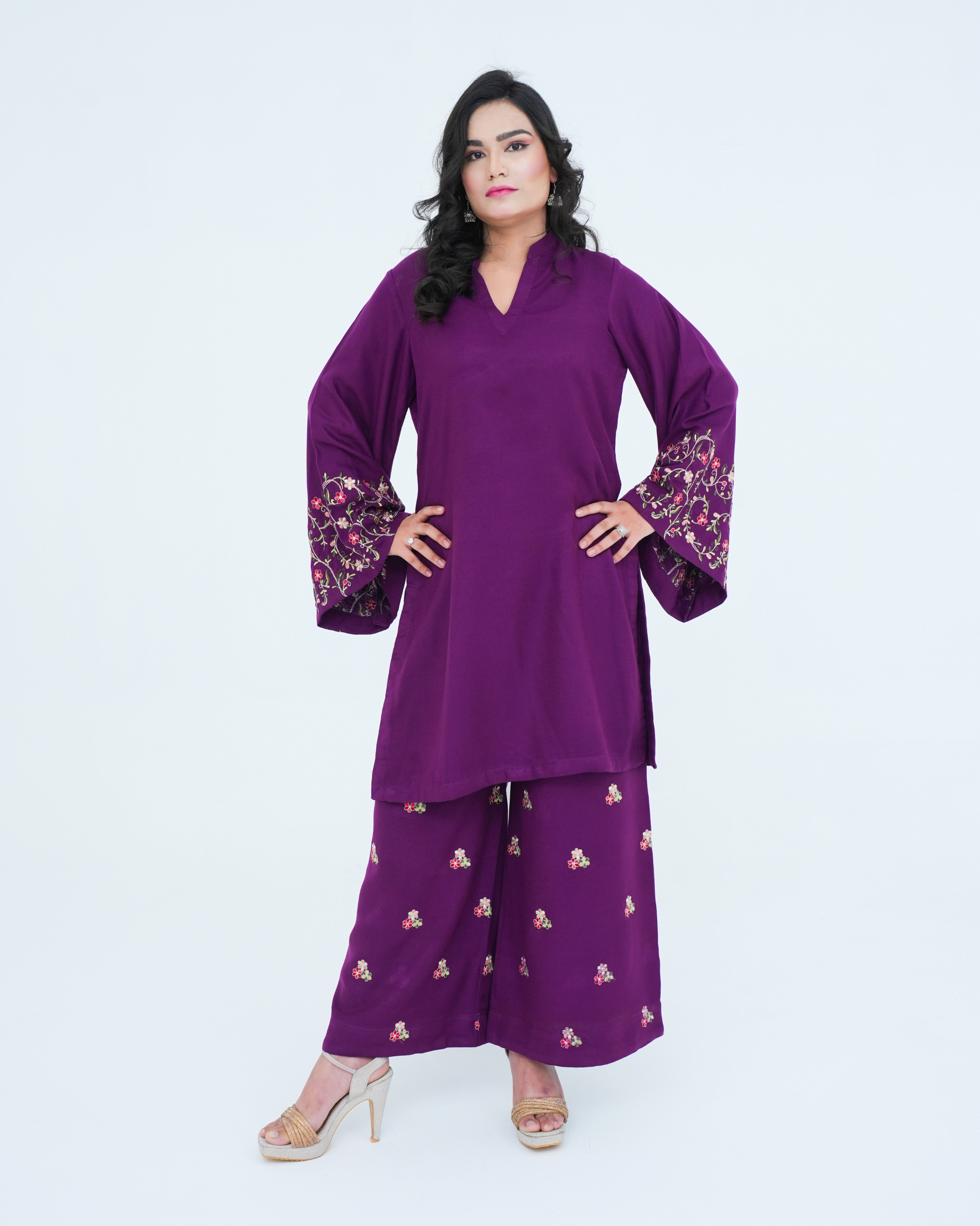 Purple Embroidered Cord Set